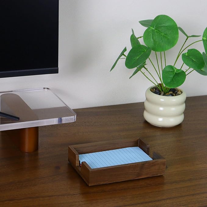 MultiBey Walnut Wood Sticky Notes Holder for Desk, 4x6 Inch Self -Sticky Note Memo Holder, Wooden Sticky Note Dispenser Office Desk Organizer for Dorm Room Office Home School (S)