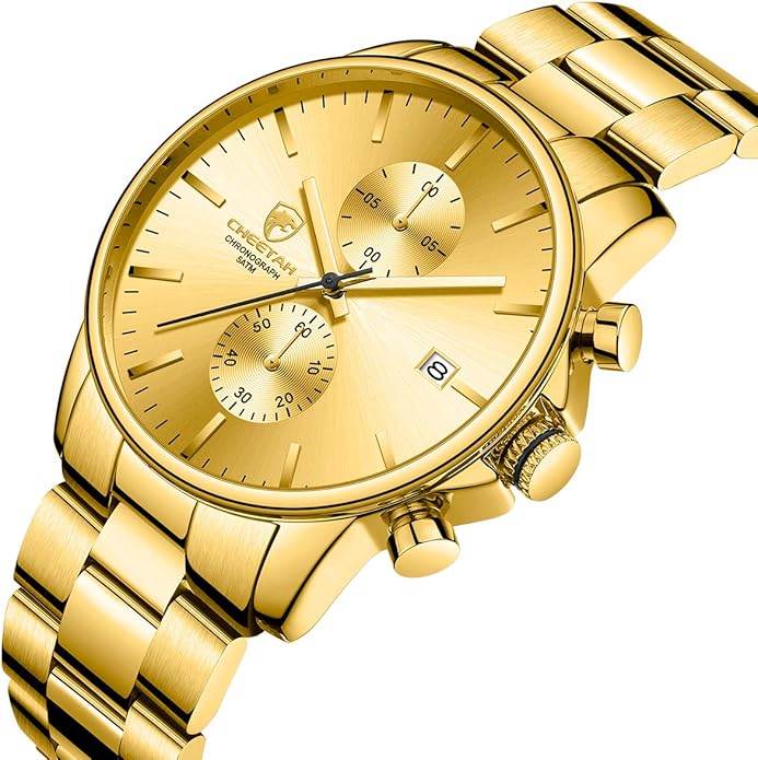 GOLDEN HOUR Fashion Business Mens Watches with Stainless Steel Waterproof Chronograph Quartz Watch for Men, Auto Date