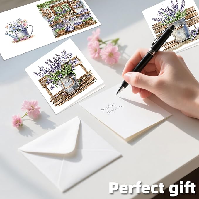 jinglinhh 12pcs Diamond Art Painting Lavender Flower House Bench Greeting Cards with Envelopes, DIY Card Making Kits for Adults, Diamond Art Postcards Christmas Cards Craft Gifts