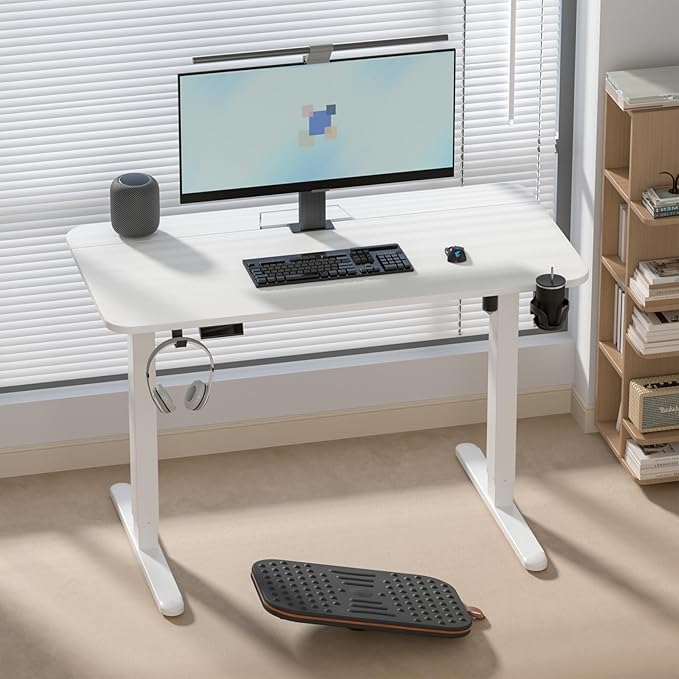 Standing Desk with Cable Management Tray, 48"x24" Electric Height Adjustable Sit Stand Desk, Memory Presets, Anti-Collision, Workstation for Home Office, White Top White Frame