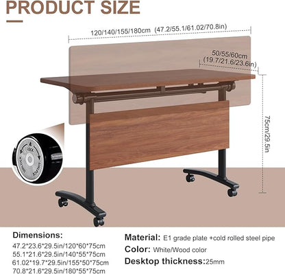 Conference Room Table, Folding Conference Table with Flip-Top Design, Mobile Seminars Dynamic Meetings Training Tables for Offices, Classrooms, and Meeting Room (6, HT1619, 70.8)