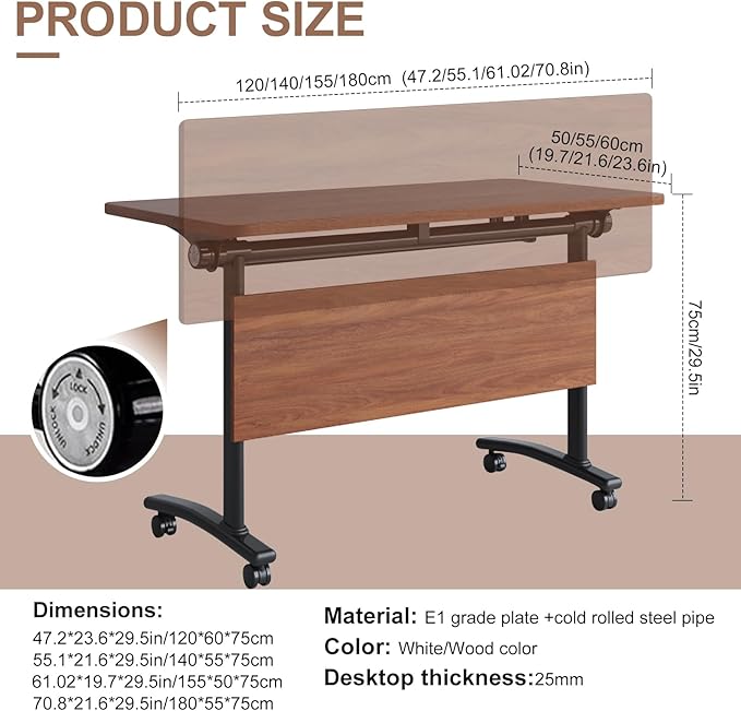 Conference Room Table, Folding Conference Table with Flip-Top Design, Mobile Seminars Dynamic Meetings Training Tables for Offices, Classrooms, and Meeting Room (6, HT1619, 47.2)