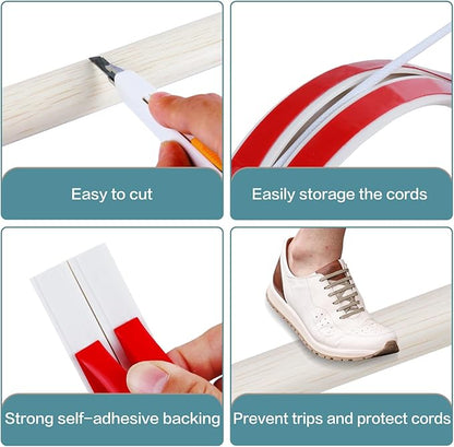 Floor Cord Cover Self Adhesive Cord Hider Floor Extension Cord Covers for Floor Power Cord Protector Cable Management Prevent Cable Trips Cable Cavity 0.59" W x 0.31" H (Beige Wood, 3.3Ft)