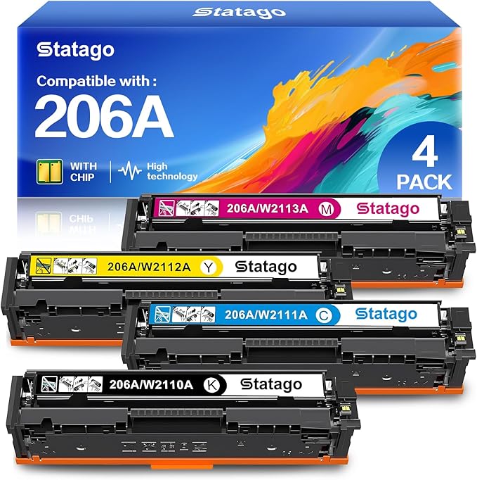 206A 206X Toner Cartridges Replacement for HP 206A 206X for Color Laserjet Pro MFP M283fdw M283cdw M283fdn M282mw Pro M255dw M255nw M283 M255 Printer | W2110A W2110X High Yield (BCMY)