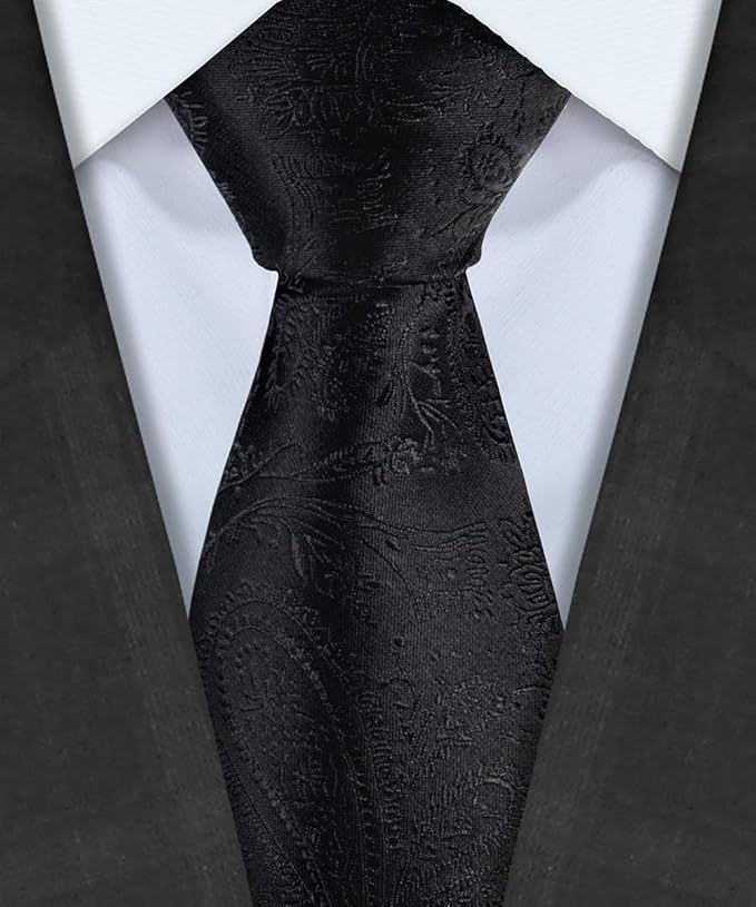 TIE G 5pcs Tie Set in WHITE OR BLACK GIFT BOX: Solid Color Necktie, Satin Bow Tie, Pocket Square, Lapel, Cuff Links