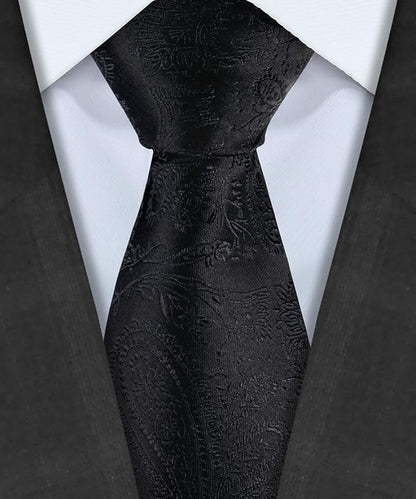 TIE G 5pcs Tie Set in WHITE OR BLACK GIFT BOX: Solid Color Necktie, Satin Bow Tie, Pocket Square, Lapel, Cuff Links