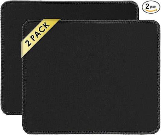 Square Mouse Pad with Stitched Edge, Premium Mousepad Washable Cloth. Computer Mouse Pad with Non-Slip Rubber Base, Mouse Pads for Computers Laptop Mouse 9.25x7.75x0.12 inch-Classic Black-2 Pack