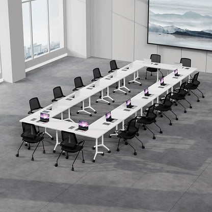 Folding Conference Table, Rectangular Conference Room Tables, Mobile Modular Training Table, Solid Steel Frame,Thickened Panel,for Schools,Meeting Room and Offices (8PCS, 47in)