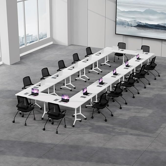 Folding Conference Table, Rectangular Conference Room Tables, Mobile Modular Training Table, Solid Steel Frame,Thickened Panel,for Schools,Meeting Room and Offices (4PCS, 47in)