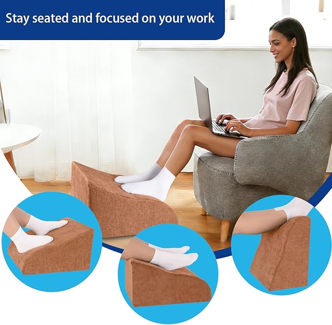 Foot Rest for Under Desk at Work, Ergonomic Under Desk Footrest with Washable Cover for Office, Home & Gaming Leg Elevation Pillow Brown