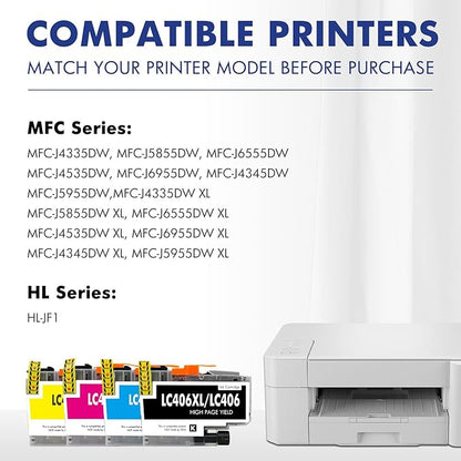 LC406 LC406XL Ink Cartridges for Brother Printer for Brother LC406 Ink Cartridges MFC-J4335DW MFC-J5855DW MFC-J6555DW MFC-J4535DW MFC-J6955DW (4 Pack Black Cyan Magenta Yellow)