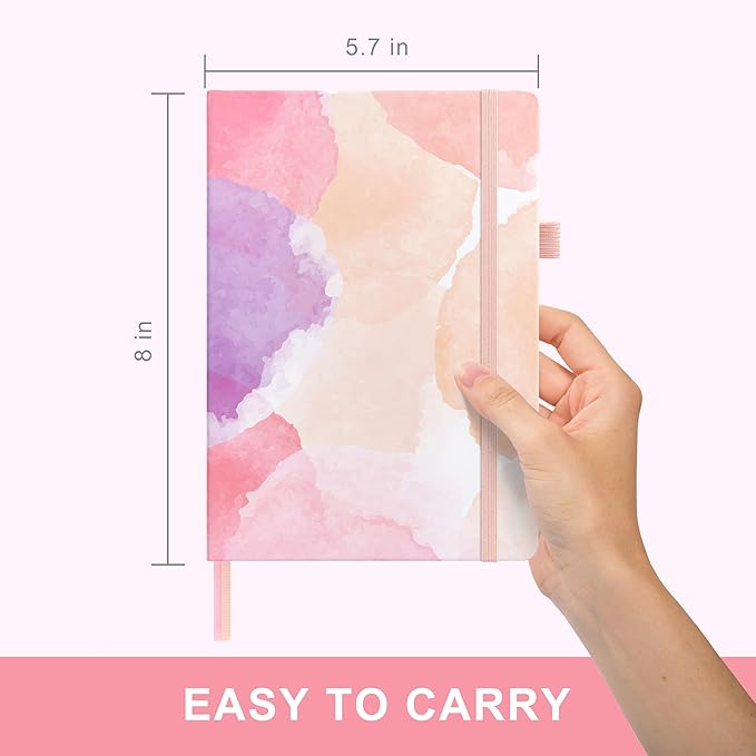 A5 Hardcover Bullet Dotted Journal, 160 Pages 100 gsm Thick Paper, 3 Sheets of Stickers Included - 5.7'' x 8'' (Blush Watercolor)