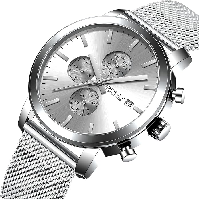CRRJU Mens Stylish Casual Quartz Watches for Men Luxury Waterproof Calendar Chronograph Japan Movement Wristwatches