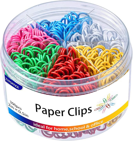 Colored Jumbo Paper Clips, 300pcs 2 Inch (50 mm) Paper Clip Paperclips Colorful Clips for Paperwork Ideal for Home, School and Office Use Colored (Colorful, 2 Inch)