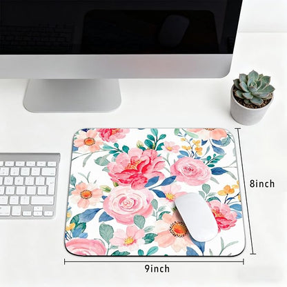 Watercolor Pink Flower Patterns Desk Mat, Large Gaming Mouse Pad Non-Slip Rubber Base with Stitched Edges, Waterproof Protection for PC Laptop Home Office Desk Decor (8x9in)