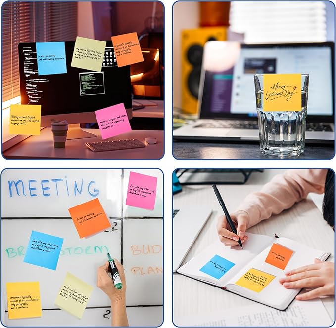 Eaasty 12000 Sheets, 120 Pack Sticky Notes 3x3 Inch Bright Colors Self Stick Pads Bulk 5 Bright Colors 100 Sheets/pad Colorful Post Stickies for Walls Doors Windows Notebook Office Home School Meeting