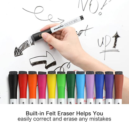 cloudriver Magnetic Dry Erase Markers, 24 Pack Whiteboard Markers - 12 Fine Tip And 12 Chisel Tip, 12 Colors Low Odor Dry Erase Marker With Eraser Cap