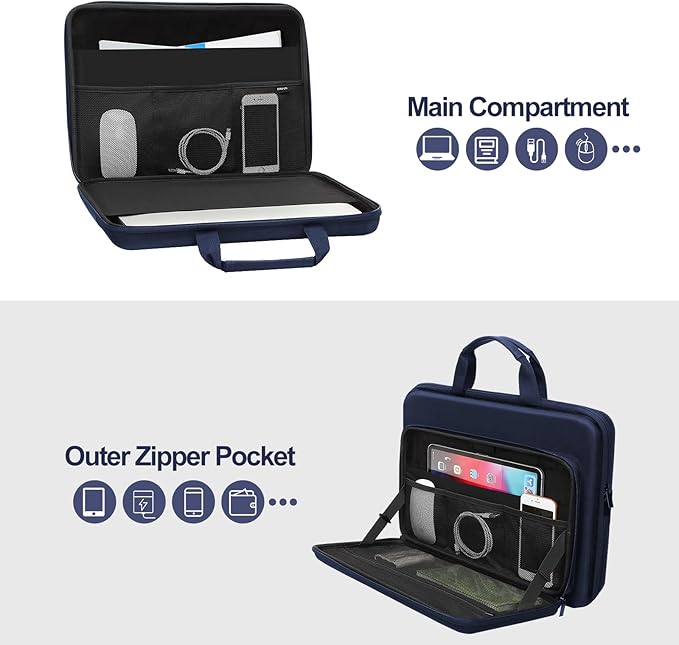 MOSISO 13-13.3 inch Laptop Hard Case, 14 inch Shockproof Waterproof Laptop Case Hard Shell Compatible with MacBook HP Dell, Carrying Sleeve Computer Bag with Sturdy Handle&Front Pocket&Belt, Navy Blue