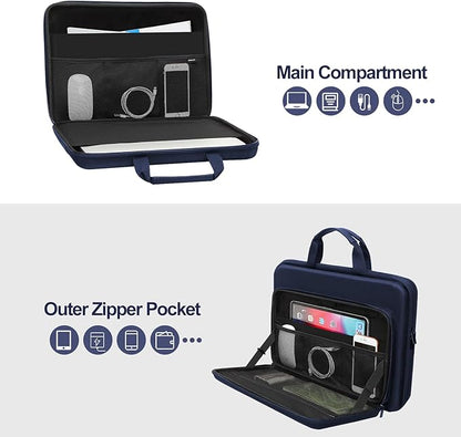 MOSISO 13-13.3 inch Laptop Hard Case, 14 inch Shockproof Waterproof Laptop Case Hard Shell Compatible with MacBook HP Dell, Carrying Sleeve Computer Bag with Sturdy Handle&Front Pocket&Belt, Navy Blue