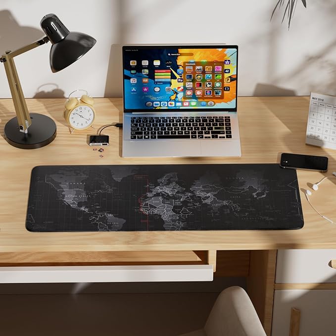 Black Large Mouse Pad,Waterproof Desk Mat,Extended Non-Slip Keyboard Mouse Pad Office Desk Pad 31.5" x 11.8" Anime Terrain Mouse Pads Desktop Protector for Office and Home