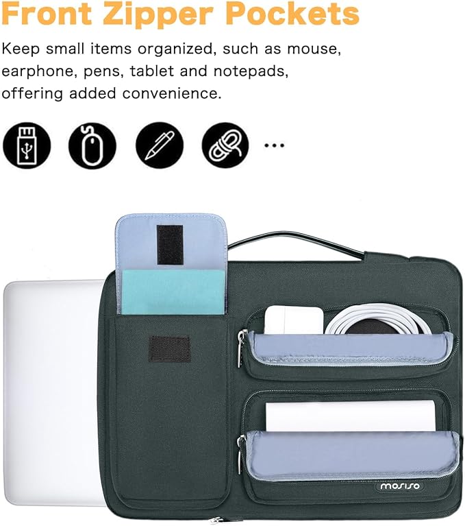 MOSISO 360 Protective Laptop Case 13.3 inch, 13-13.3 inch Laptop Sleeve Compatible with MacBook Air/Pro 13 / Pro 14, HP Dell ASUS Lenovo,Side Open Bag with 2 Raised&1 Flapover Pockets, Emerald Green