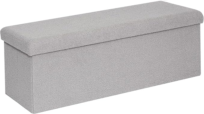 43 Inches Storage Ottoman Bench - Square Ottoman with Sherpa Top,Storage Bench for Bedroom,43" L x 15" W x 15" H - Grey