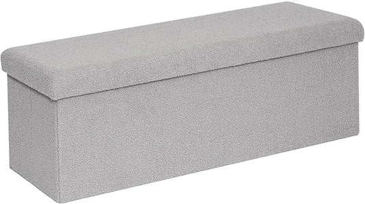 43 Inches Storage Ottoman Bench - Square Ottoman with Sherpa Top,Storage Bench for Bedroom,43" L x 15" W x 15" H - Grey