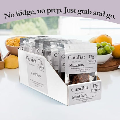 CuraBar Protein Bars – Mixed Berry, 17g Protein, Low Carb, Gluten Free, Dairy Free, Healthy Snack, Seed Oil Free, No Artificial Ingredients, 12 Count