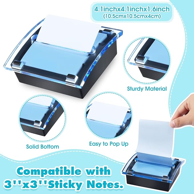 Epakh Pop up Notes Dispenser Black Base Clear Top Sticky Notes Holder Acrylic Small Sticky Holders Container for 3 x 3 Inch Office Home Store Accessories(2 Pieces)
