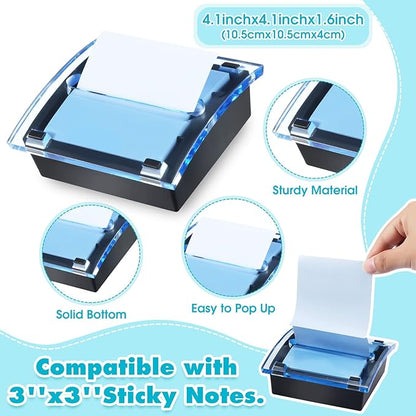 Epakh Pop up Notes Dispenser Black Base Clear Top Sticky Notes Holder Acrylic Small Sticky Holders Container for 3 x 3 Inch Office Home Store Accessories(2 Pieces)