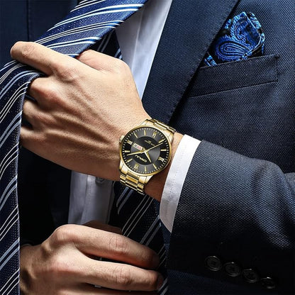 CRRJU Men's Fashion Luxury Stainless Steel Watches for Men Business Auto Date Chronograph Analog Quartz Wristwatches