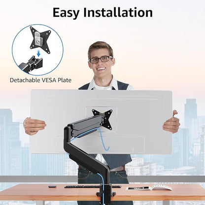 MOUNTUP Single Monitor Mount fits 49 45 44 43 42 40 39 37 34 inch Ultrawide Screen, Holds 6.6-33lbs, Computer Monitor Arm Desk Mount, Heavy Duty Gas Spring Monitor Stand with C-clamp/Grommet Base