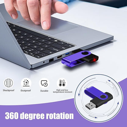 EASTBULLUSB Flash Drive Bulk 16GB 20 Pack with Lanyards USB 2.0 Thumb Drive Bulk Memory Stick Swivel Pen Drive for Storage and Backup 16GB 20 Pack, Purple