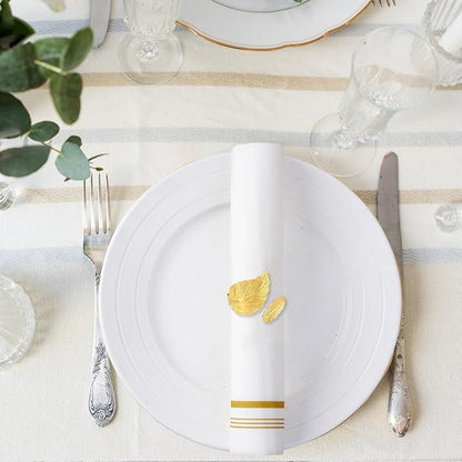 50 Disposable Paper Hand Towels for Bathroom, Linen Feel Guest Towels, Soft and Absorbent Paper Towels Napkins Bulk for Home Dinner Kitchen Wedding, 12" x 17"(Gold Trim Lined)