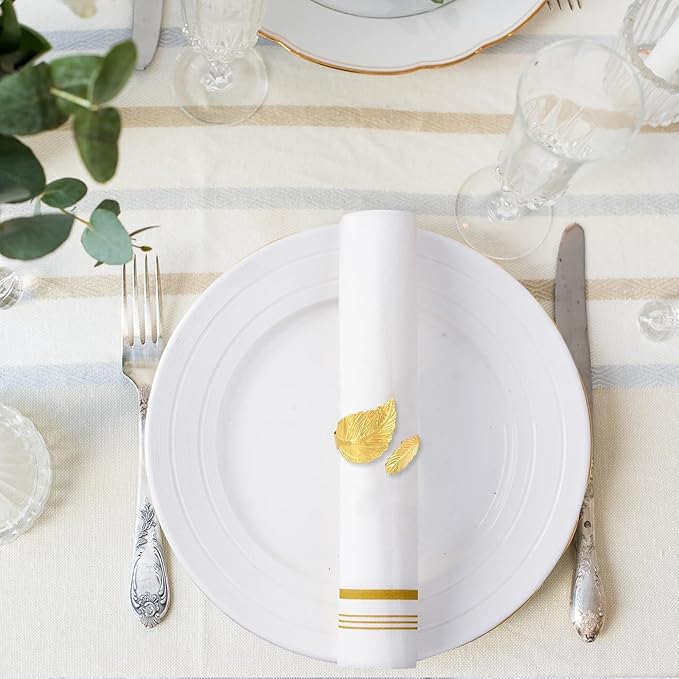 200 Linen Feel Paper Hand Towels for Bathroom, Disposable Guest Towels, Soft and Absorbent Paper Towels Napkins Bulk for Dinner Parties Kitchen Wedding Graduation, 12" x 17"(Gold Trim Lined)