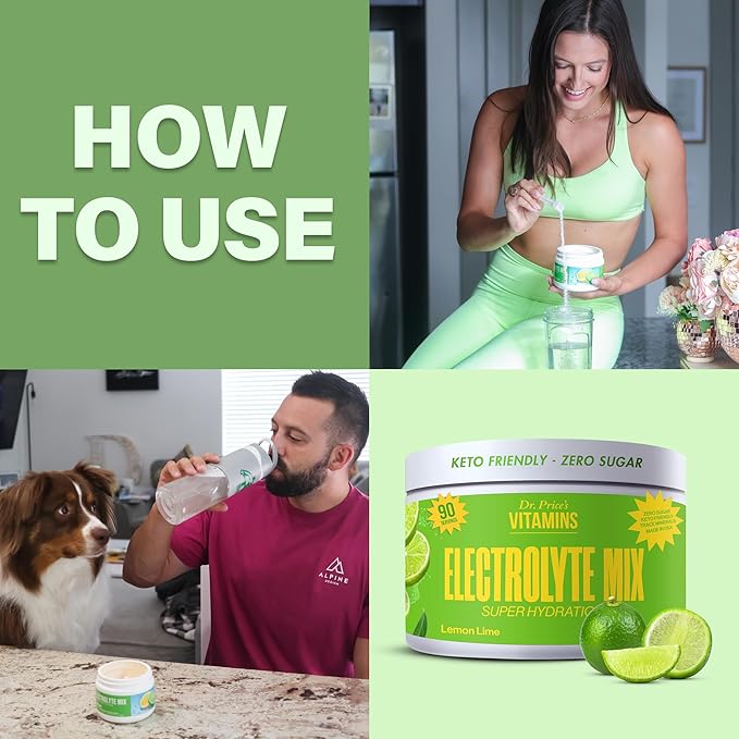 Dr. Price’s Electrolytes Powder Bulk | Lemon Lime 90 Servings | Sugar Free Hydration Powder with 72+ Trace Minerals | Keto, Vegan, Electrolyte Drink Mix | Doctor-Formulated, Made in USA