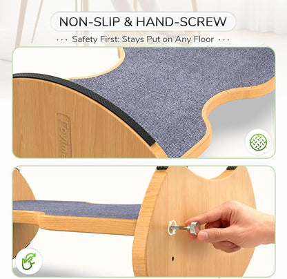 Bamboo Foot Rest for Under Desk - Fovima 2-in-1 Adjustable & Reversible Ergonomic Footstool, Permanent Dual-Sided Cushion, Tool-Free Height & Angle Adjustment