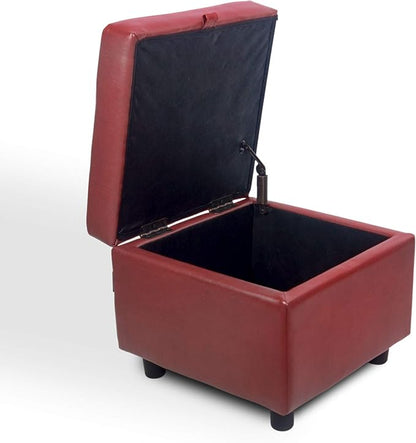 H&B Luxuries Tufted Leather Square Flip Top Storage Ottoman Cube Foot Rest (Red with Storage)