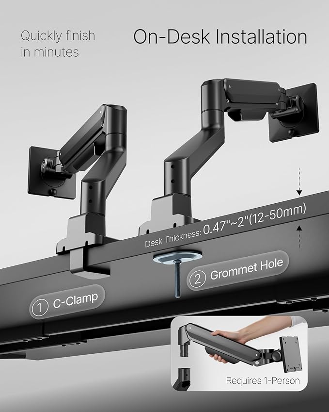 monTEK Deluxe Monitor Arm for 17 to 40 Inch Curved Screens with Cable Management Aluminum Fully Adjustable Single Monitor Arm with Clamp/Grommet, Quick Release Plate,75x75/100x100 VESA,MA1008BK