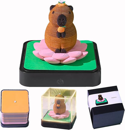 3D Time Piece Calendar 2026 DIY Calendars Tear Away Carving Art 3D Memo Pad Calendar With LED Lights sculpture artsy pads calendar notepad for Desktop Decor-Capybara