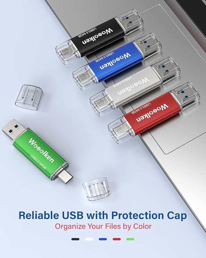 USB C Flash Drive 64GB 5 Pack, Wooolken USB 3.0 Dual Drive Type-C Thumb Drive OTG Compatible with iPhone 16/15, Android Smartphone/Tablets/Computers