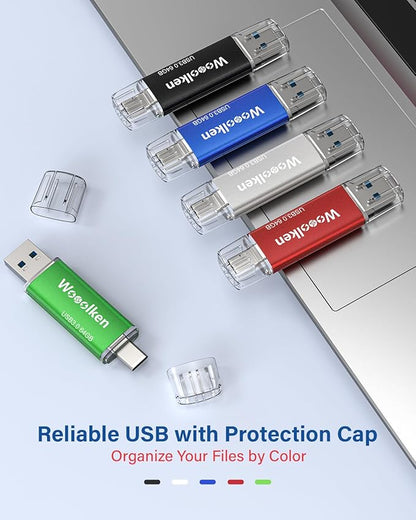 USB C Flash Drive 64GB 5 Pack, Wooolken USB 3.0 Dual Drive Type-C Thumb Drive OTG Compatible with iPhone 16/15, Android Smartphone/Tablets/Computers