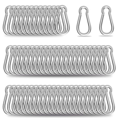 200PCS M5 Spring Snap Hook Carabiner, Heavy Duty Galvanized Steel Carabiner Clip, 220LBS Holding Capacity Spring Clips for Hammock Swing Outdoor Travel