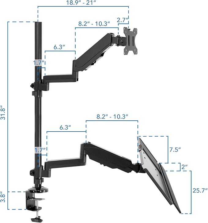 MOUNT-IT! Sit Stand Monitor Desk Mount [Fits 32" Screens] Height Adjustable, Full-Motion Articulating Arm with Keyboard Tray and Cable Management (Black)