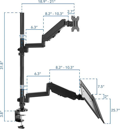 MOUNT-IT! Sit Stand Monitor Desk Mount [Fits 32" Screens] Height Adjustable, Full-Motion Articulating Arm with Keyboard Tray and Cable Management (Black)