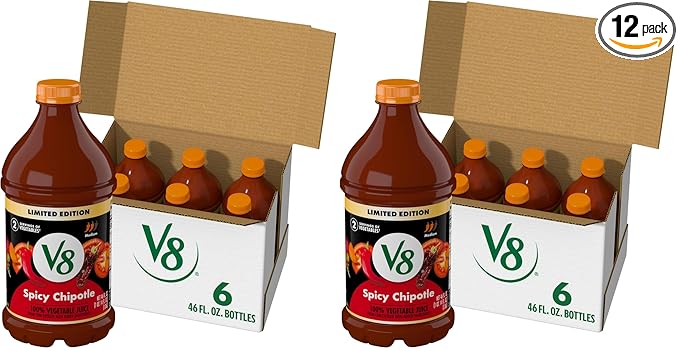 V8 Spicy Chipotle 100% Vegetable Juice, 46 fl oz Bottle (12 Pack)