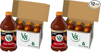 V8 Spicy Chipotle 100% Vegetable Juice, 46 fl oz Bottle (12 Pack)