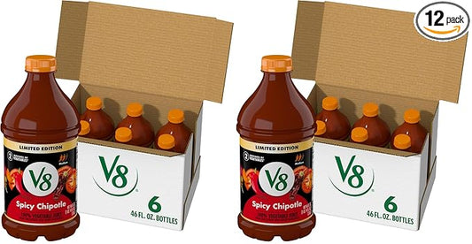 V8 Spicy Chipotle 100% Vegetable Juice, 46 fl oz Bottle (12 Pack)