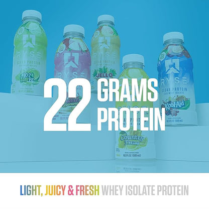 RYSE Clear Protein Drink - Variety Pack - 100 Calories, 22g Whey Isolate Protein Shake, Sugar-Free, 0g Fat & Lactose-Free - Refreshing Ready-to-Drink Beverage - 16.9 fl oz Bottles (12-Pack)