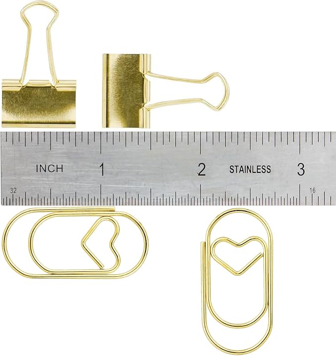 50 Pcs Large Heart Paper Clips Fancy Paperclips Smooth Finish Jumbo Wide Clips for Paper Non Skid, Funny Stainless Steel Cute Paper Clips Shapes Office Supplies (Gold)